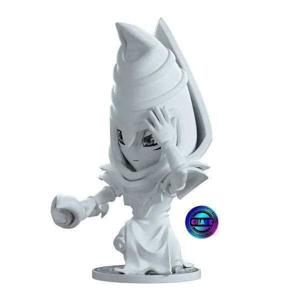 White cartoonish Dark Magician vinyl figure with unique swirled head design