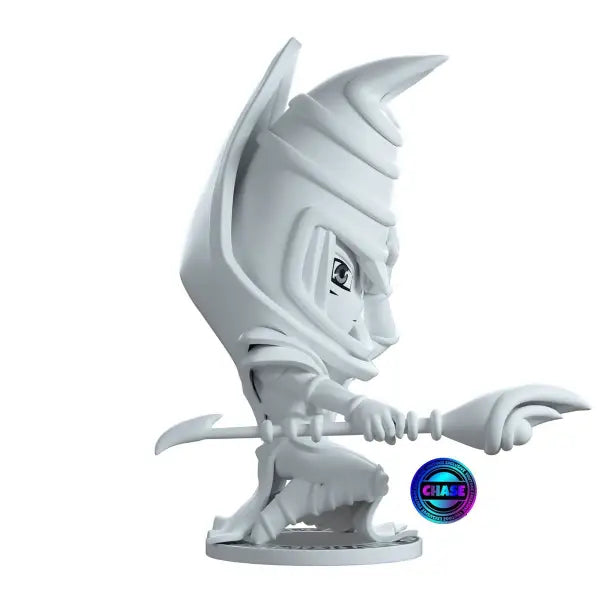 White figurine of Dark Magician holding a staff from the production run collection