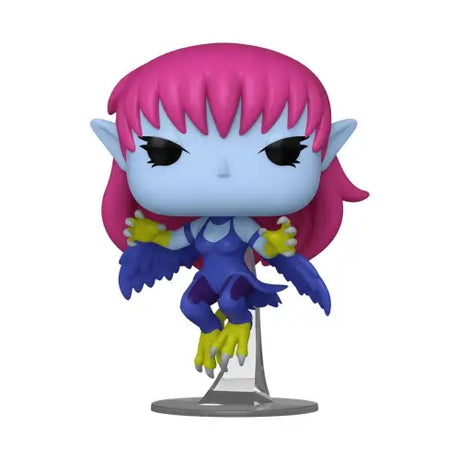 Harpie Lady Funko Pop figure with blue skin, pink hair, purple outfit, and yellow gloves