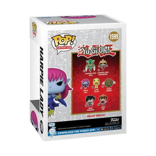 Harpie Lady Funko Pop collectible figure box showcasing character variants on back panel