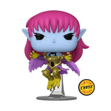 Harpie Lady Funko Pop figure featuring blue skin, pink hair, gold armor, and purple wings