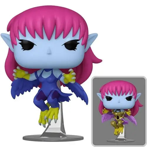 Harpie Lady Funko Pop figure with blue skin, pink hair, and vibrant clothing