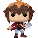 Jaden Yuki Funko Pop vinyl figure in red coat holding cards with winged creature