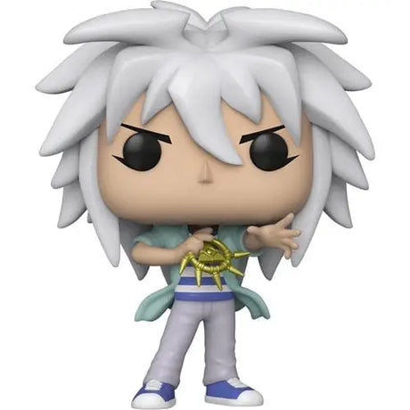 Yami Bakura Funko Pop vinyl figure with spiky white hair in turquoise and white outfit